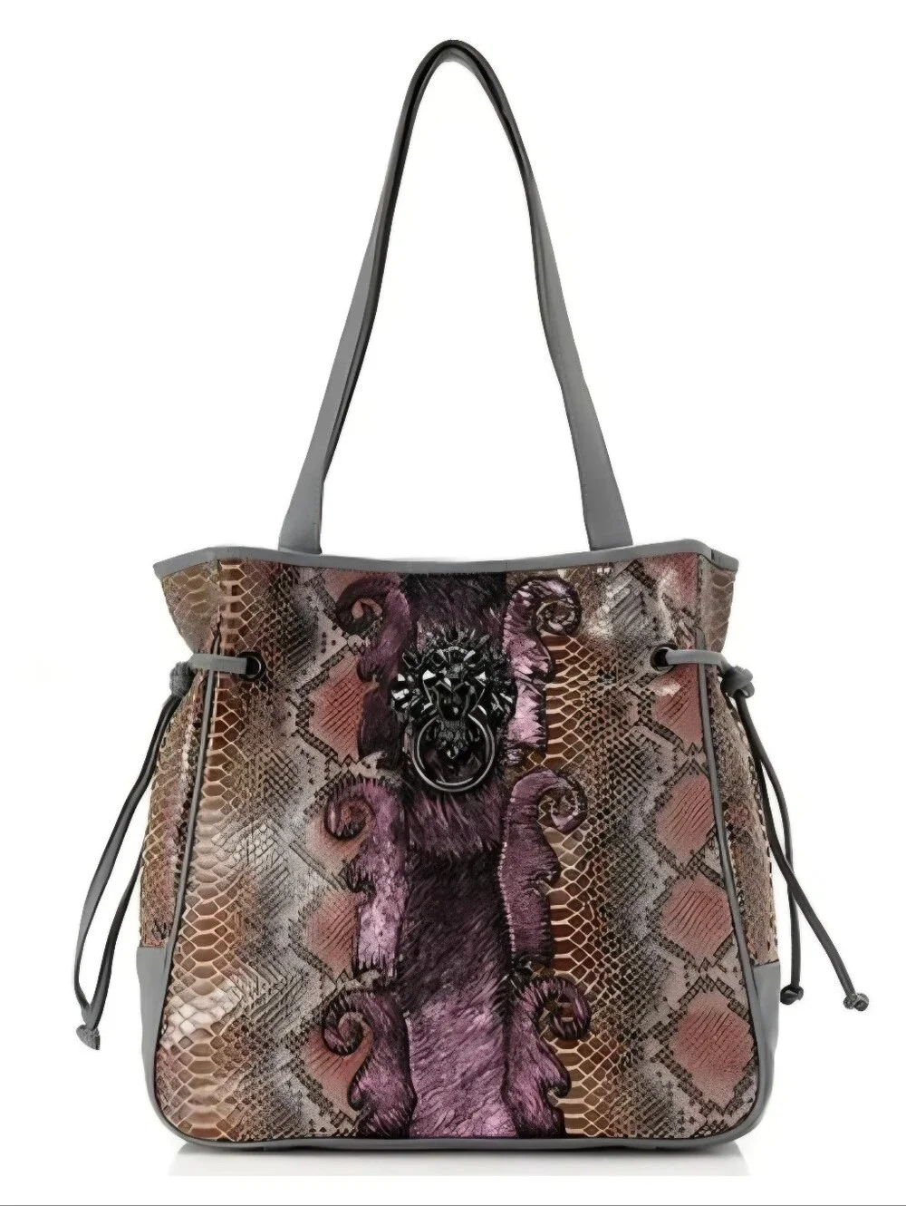 Sharif Bag Lions Head Leather Snakeskin & Calfhair Large Purse + Magic Wallet